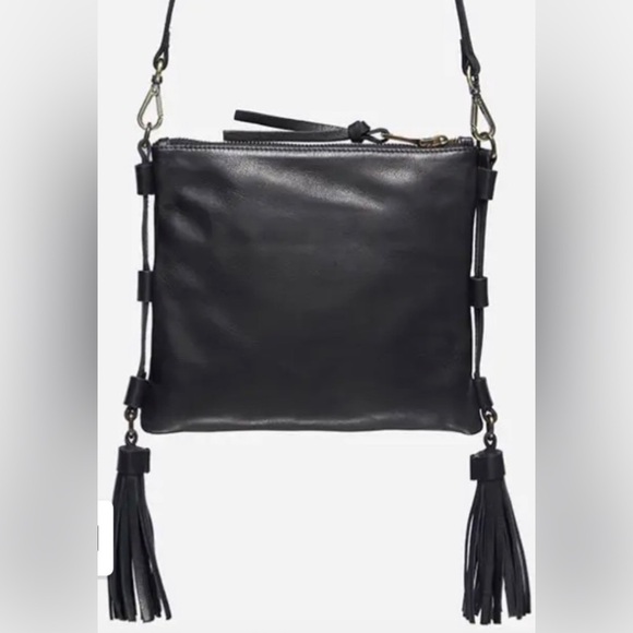 Johnny Was Zipped Crossbody Black Leather And Embroidery Design Tassel Bag NWT - Picture 8 of 16